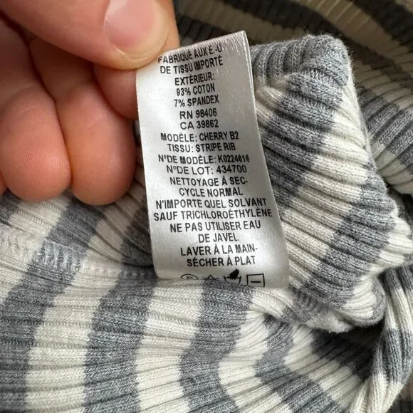 Theory Ribbed Knit Bodycon Midi Dress Womens XSP Gray White Striped Crew Neck - Picture 8 of 14